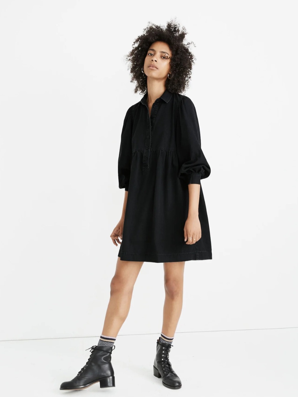 Madewell Black Button-Front Smock Mini Dress